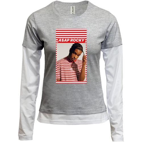 Женский лонгслив Комби, синий, с Asap Rocky и полосками
