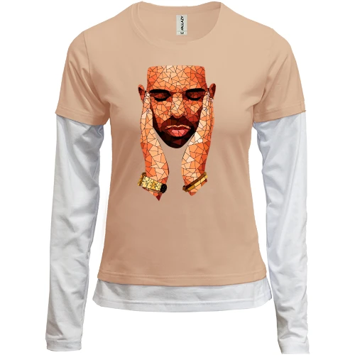 Женский лонгслив Комби, черный, с Drake полигонами