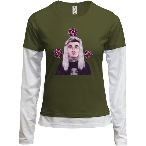 Женский лонгслив Комби, черный, с Ghostemane и пентаграммами