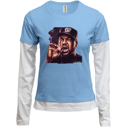 Женский лонгслив Комби, синий, с курящим Ice Cube