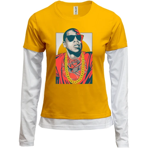 Женский лонгслив Комби, желтый, с Jay Z и цветком