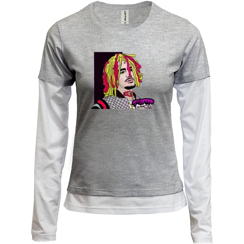 Женский лонгслив Комби, синий, с задумчивым Lil Pump