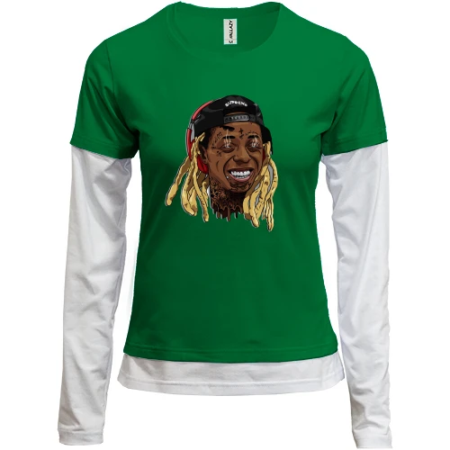 Женский лонгслив Комби, черный, с улыбающимся Lil Wayne