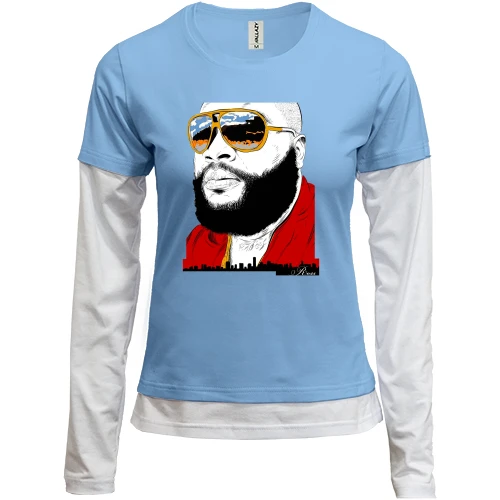 Женский лонгслив Комби, синий, с Rick Ross в очках