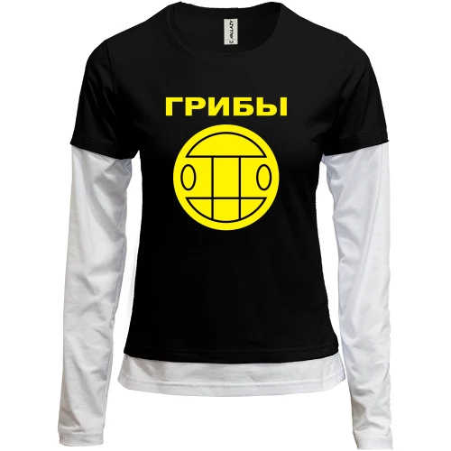 Женский лонгслив Комби, черный, Грибы