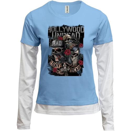 Женский лонгслив Комби, синий, с Hollywood Undead (обложка альбома)