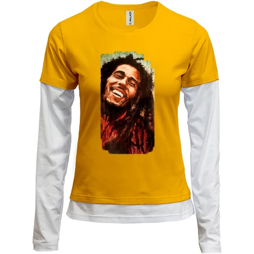 Женский лонгслив Комби, желтый, с улыбающимся Bob Marley