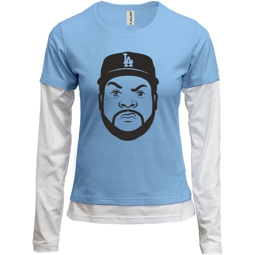 Женский лонгслив Комби, синий, с портретом Ice Cube