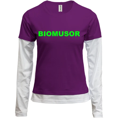 Женский лонгслив Комби, черный, с надписью "Biomusor"