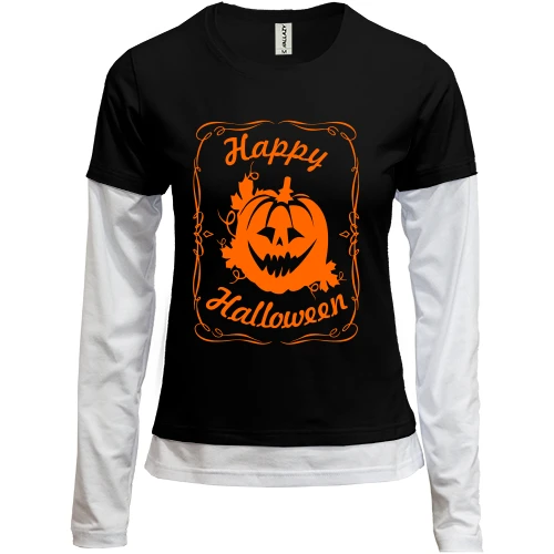 Женский лонгслив Комби, черный, Happy Halloween (Jack Daniels style)