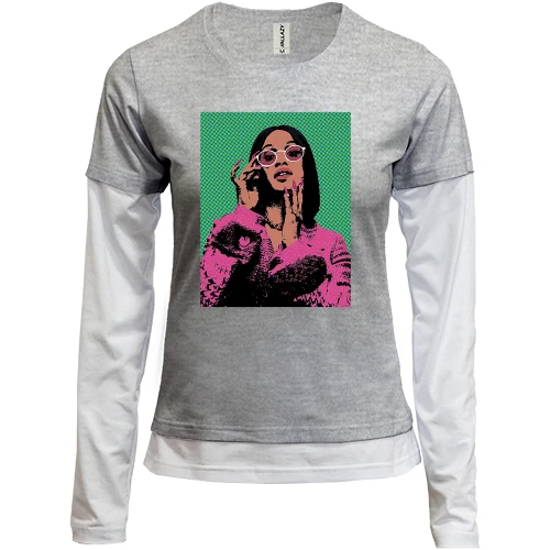 Женский лонгслив Комби, синий, с Cardi B (поп-арт)