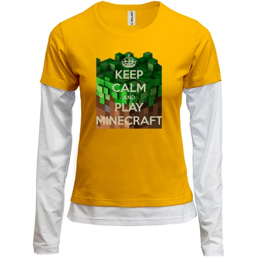 Женский лонгслив Комби, Желтый, с надписью "Keep calm and play Minecraft"