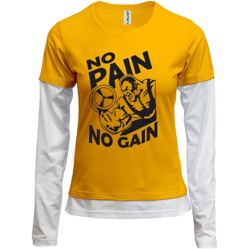 Женский лонгслив Комби с бодибилдером «No pain no gain»