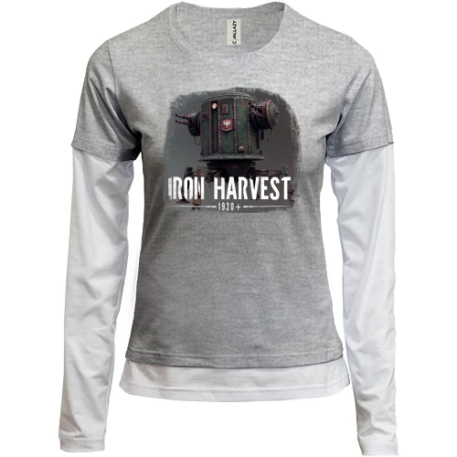 Женский лонгслив Комби, Серый меланж, с постером к игре Iron Harvest