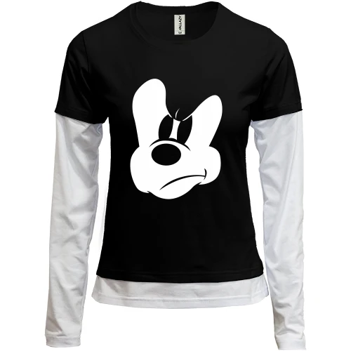 Женский лонгслив Комби, Черный, Mickey (силуэт)