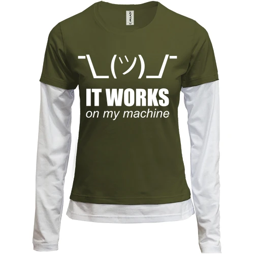 Жіночий лонгслів Комбі з написом "It works on my machine"