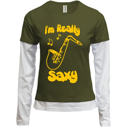 Женский лонгслив Комби с надписью "Im really saxy"