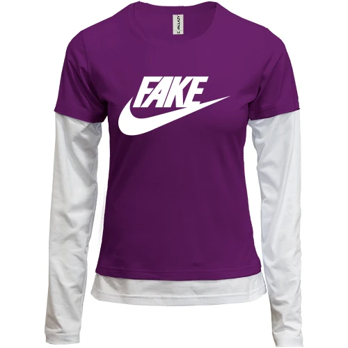 Женский лонгслив Комби с надписью "Fake" в стиле Nike
