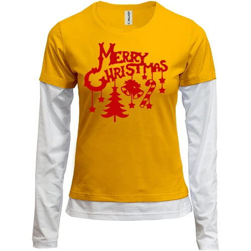 Женский лонгслив Комби с надписью "Merry Christmas"