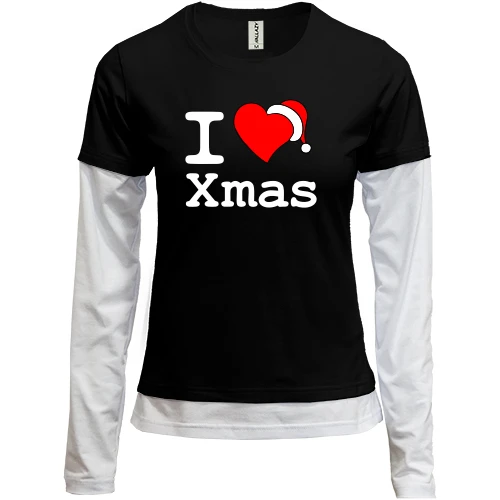 Женский лонгслив Комби с надписью "I love Xmas"