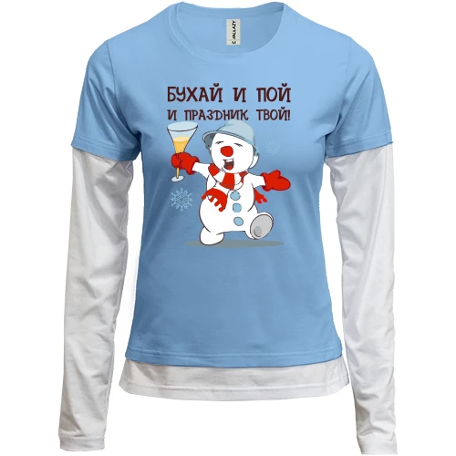Женский лонгслив Комби с пьяным снеговиком