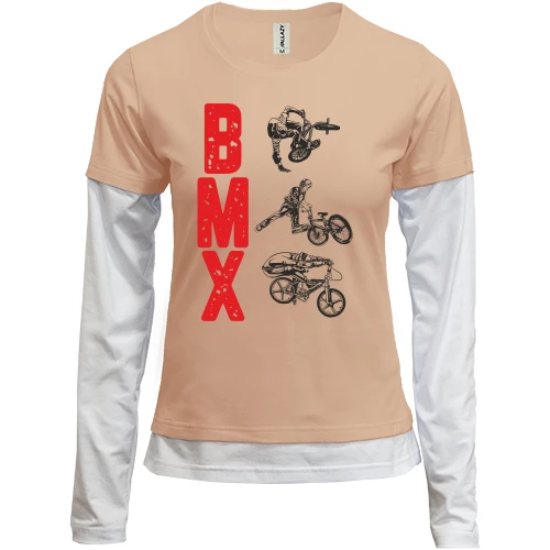 Женский лонгслив Комби, бежевый, с надписью "BMX"
