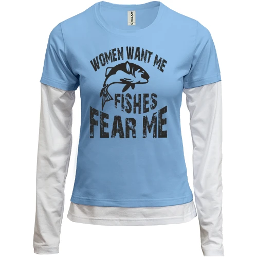 Женский лонгслив Комби Women want me Fish fear me