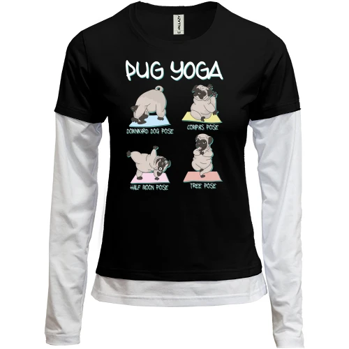 Женский лонгслив Комби Pug Yoga Мопс Йога