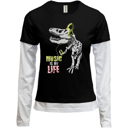 Женский лонгслив Комби Music is my life Динозавр