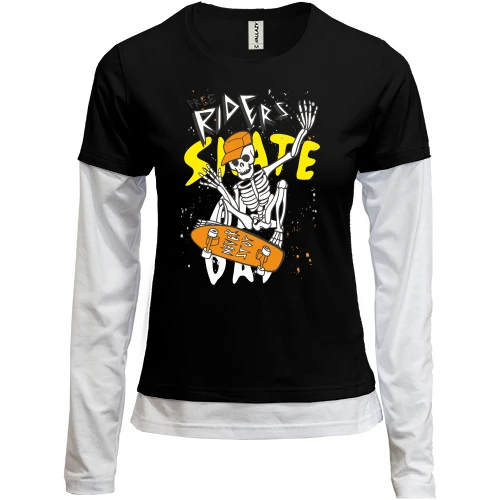 Женский лонгслив Комби, черный, Skite day Скелет