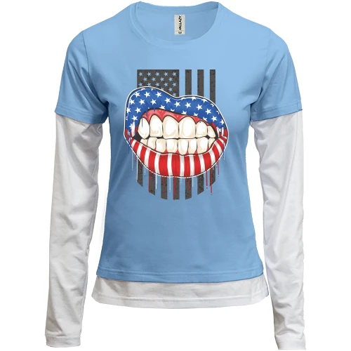 Женский лонгслив Комби American lips Американский флаг Губы
