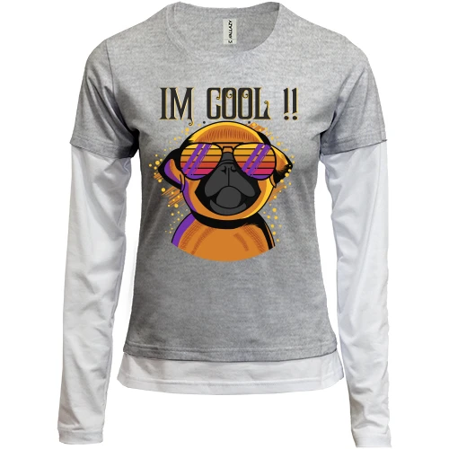 Женский лонгслив Комби с мопсом и надписью "I'm cool"