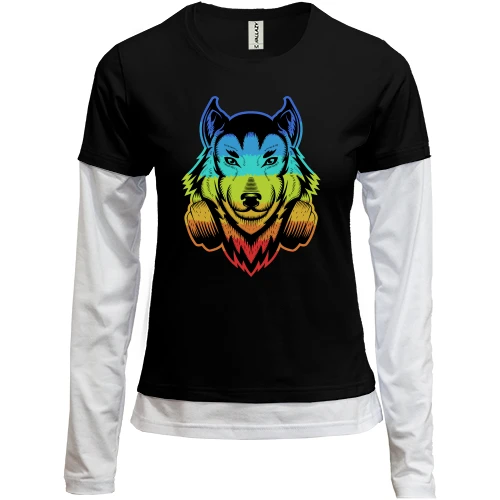 Женский лонгслив Комби Rainbow Wolf