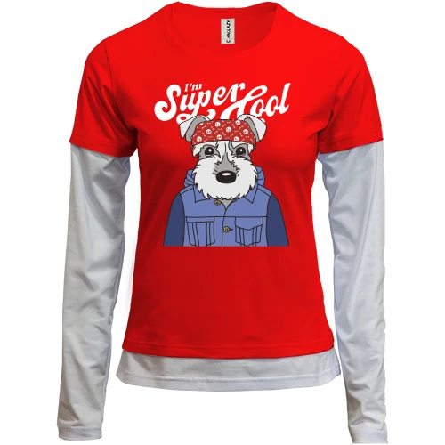 Женский лонгслив Комби с собакой "I'm Super Cool"