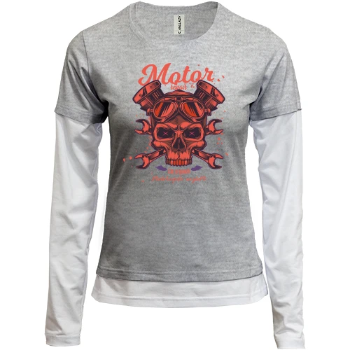 Женский лонгслив Комби Motor Red Skull