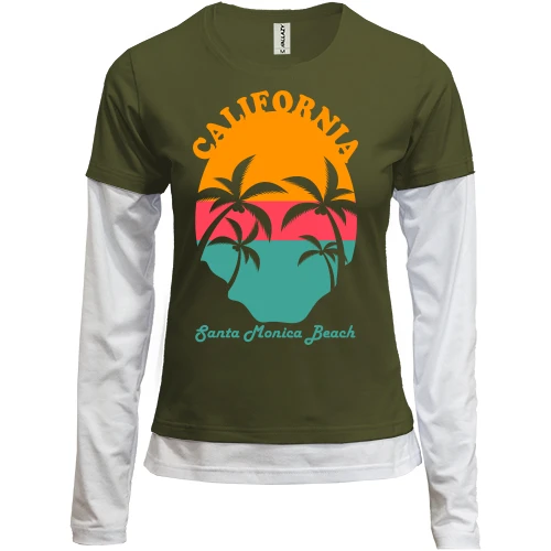 Женский лонгслив Комби с надписью "California Santa Maria Beach"