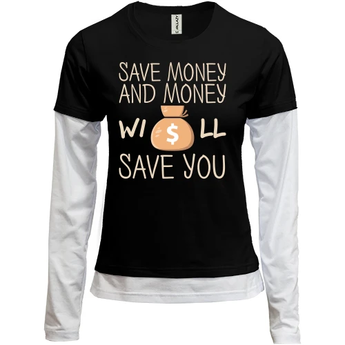 Женский лонгслив Комби с надписью "Save money"