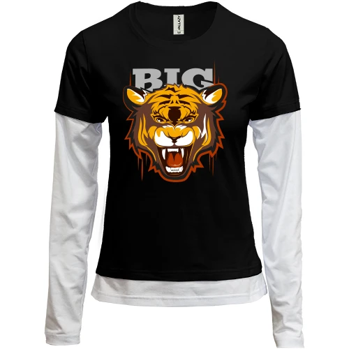 Женский лонгслив Комби BIG с рычащим тигром