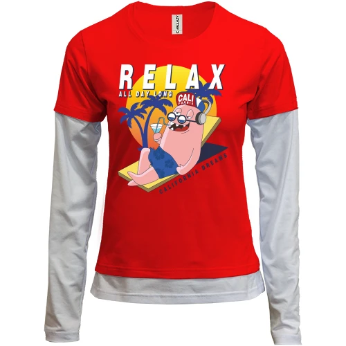 Женский лонгслив Комби с человечком и надписью Relax