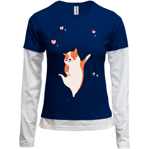 Женский лонгслив Комби Cat with hearts