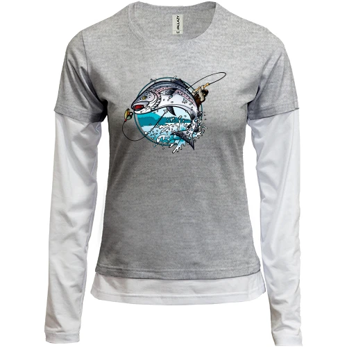 Женский лонгслив Комби Fishing round art