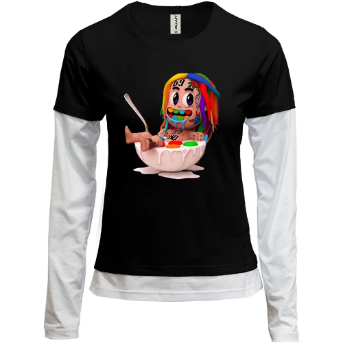Женский лонгслив Комби, черный, Tekashi in a plate art