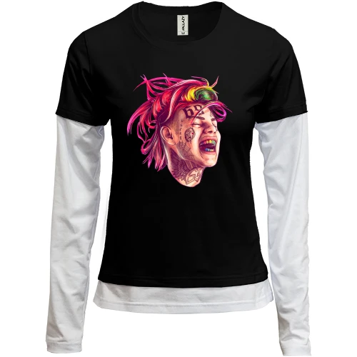 Женский лонгслив Комби, черный, Tekashi with rainbow teeth