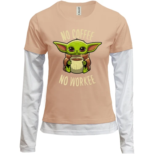 Женский лонгслив Комби Baby Yoda No coffee No work