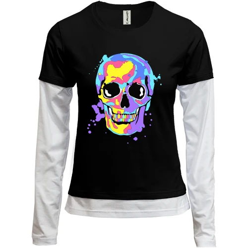 Женский лонгслив Комби Skull pop art