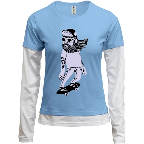 Женский лонгслив Комби, синий, Hipster on a skateboard