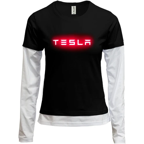 Жіночий лонгслів Комбі з лого Tesla (2)