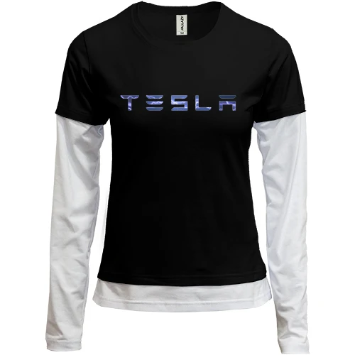 Жіночий лонгслів Комбі з лого Tesla (блискавки)