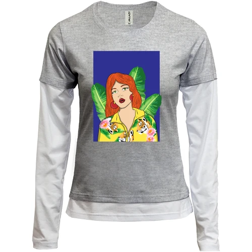 Женский лонгслив Комби Redhead girl with leaves