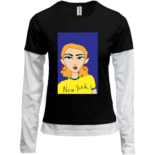 Женский лонгслив Комби Blonde in a yellow t-shirt